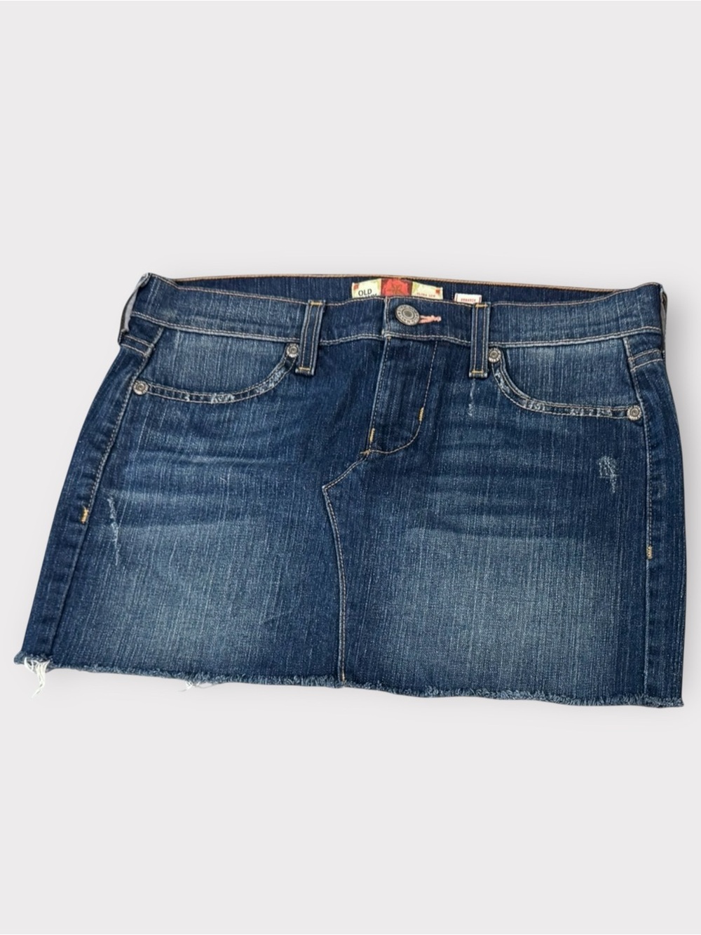 Old Navy y2k Ultra Low Rise Embroidered Mini Skirt Raw Hem Distressed Size 4